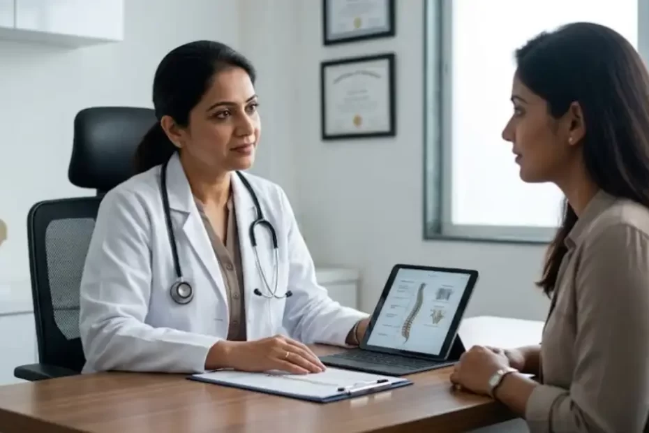 Dr. Kalyani Toshniwal providing chiropractic consultation at Advance Physiotherapy Clinic in Chhatrapati Sambhajinagar.